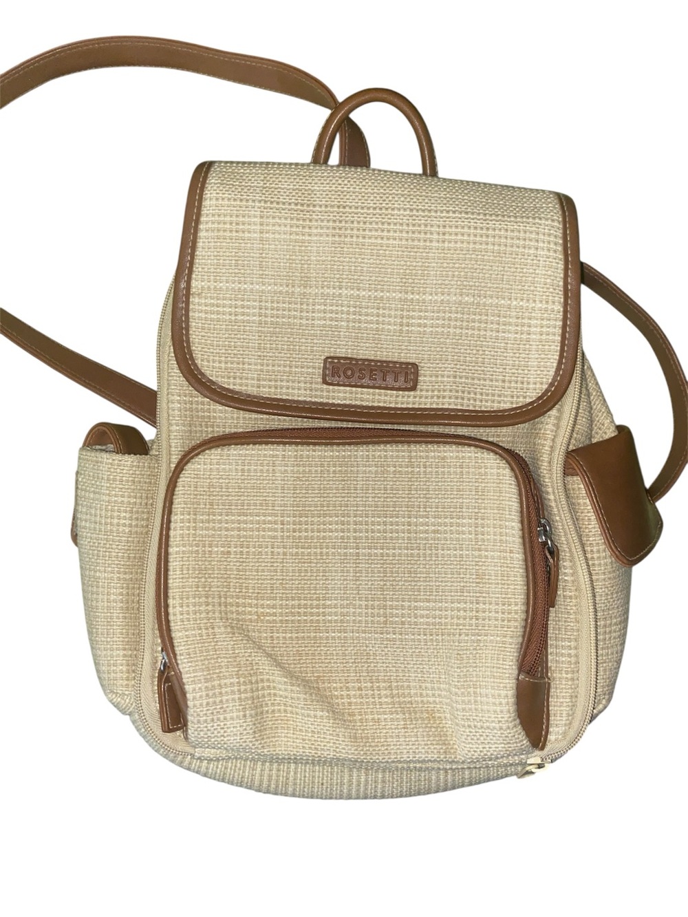 Rosetti beige straw-style mini backpack.